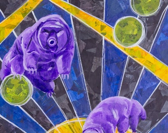 Purple tardigrades on abstract background fine art print