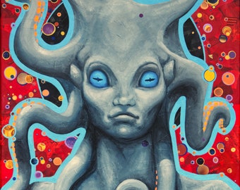 Painting of an octopus diety with tentacles for hair original art on canvas