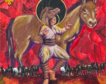 woman saint with horses original art on canvas