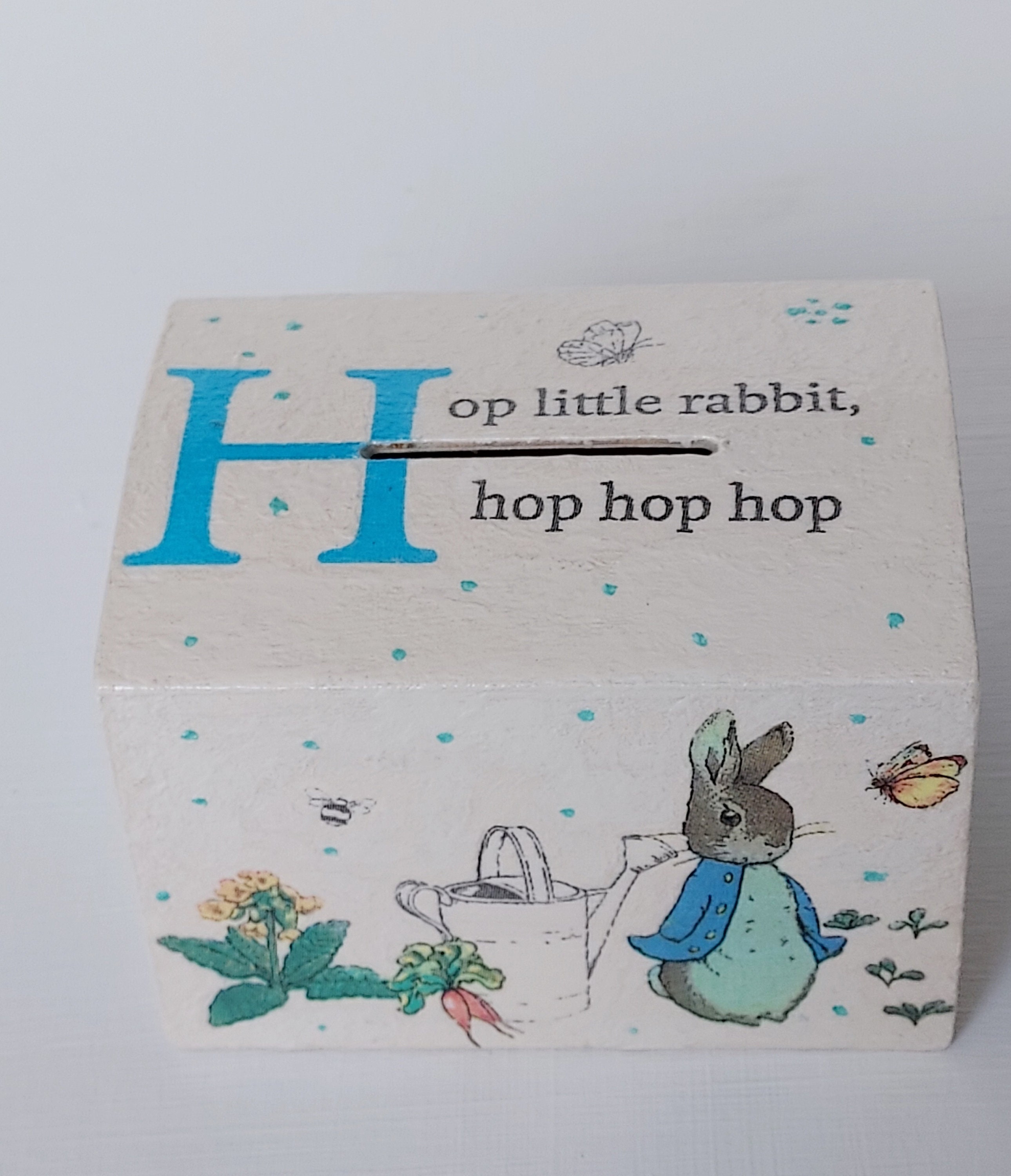 Peter Rabbit Wooden Money Box, Decoupage Coin Bank, Kids Nursery Decor ...