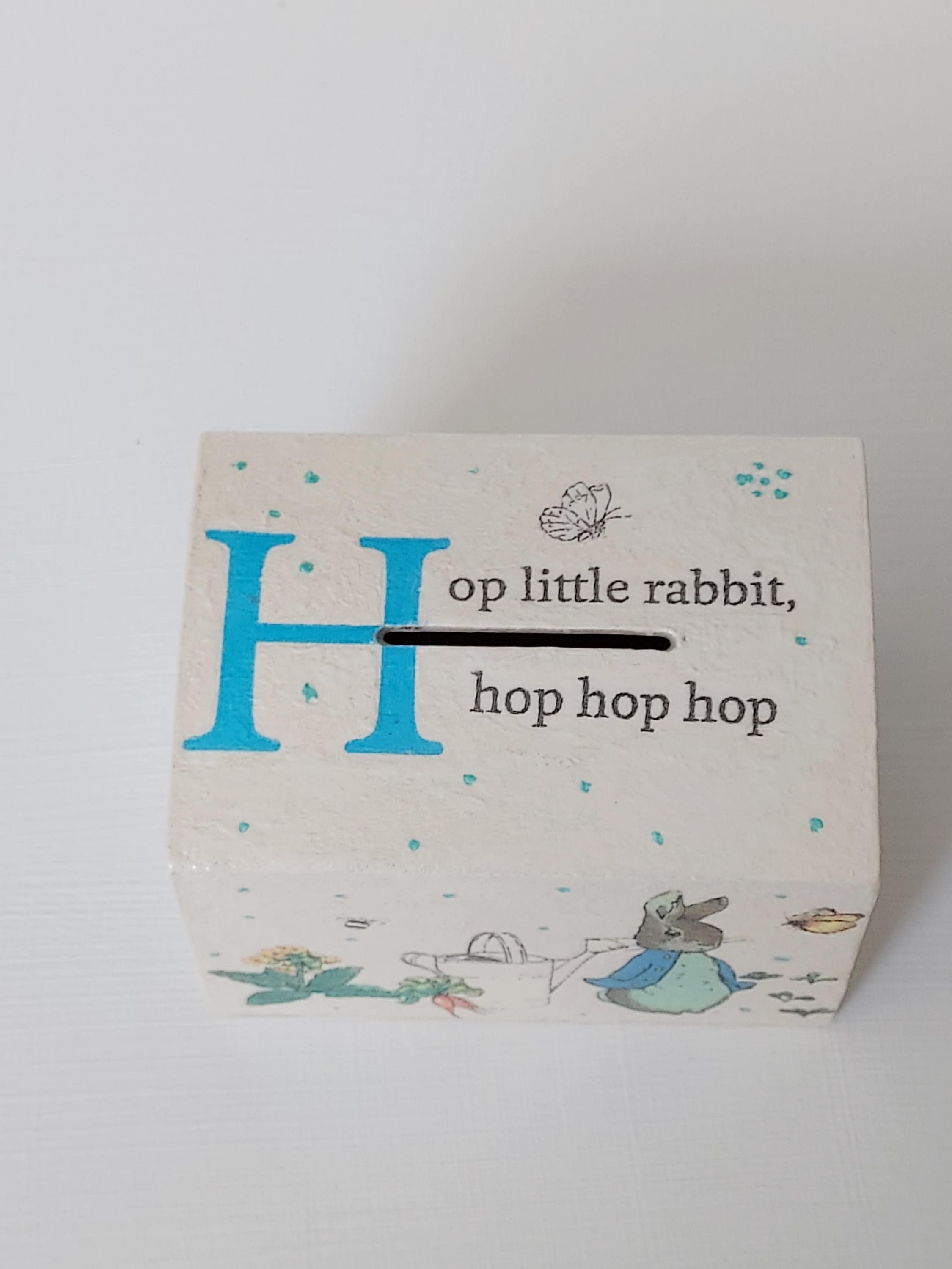 Peter Rabbit Wooden Money Box, Decoupage Coin Bank, Kids Nursery Decor ...