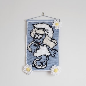 Wall Decoration with Smurfette, Smurfette with Flowers, Gift with Smurfette Pattern, Gift for 1st Birthday, Blue Ornament with Daisy