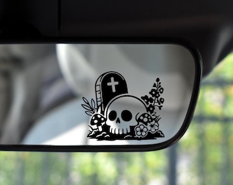 Skull & Grave Vinyl Sticker: Macabre Mushroom Flower Decal