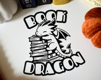 Book Dragon Vinyl Decal | Cute Reading Fantasy Sticker