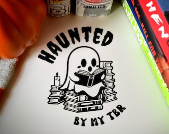 Haunted By My TBR Ghost Vinyl Decal: Spooky Book Lover Sticker