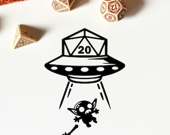 UFO D20 Goblin Abduction Vinyl Decal: RPG Gaming Sticker