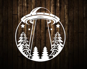 UFO Starry Sky Vinyl Decal: Alien Abduction Sticker