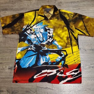 Vintage Y2K Yucateca Samurai Polyester Button Down Shirt Mens Medium M
