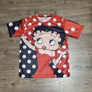 Vintage 90s Betty Boop Cartoon All Over Print Jersey Shirt Mens Large Womens XL