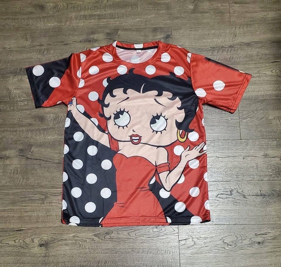 Vintage 90s Betty Boop Cartoon All Over Print Jersey Shirt Mens 