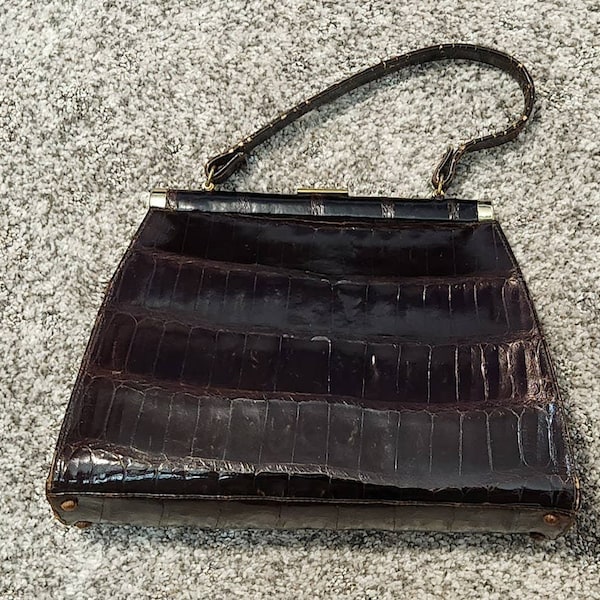 Vintage Early 1950s Alligator Skin Women's Hand Bag Purse