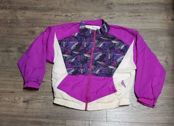 Vintage 90s Reebok Purple White Colorblock Windbreaker Jacket Womens Small S