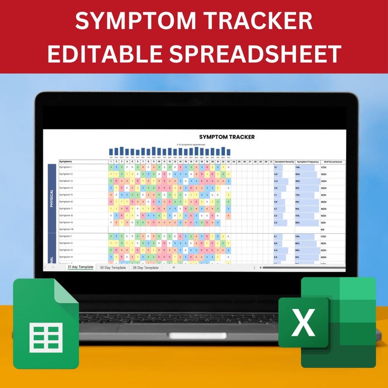 chronic pain tracker symptom diary log  symptom tracker medical tracker chronic illness symptom tracker excel google sheet symptom diary medical diary symptom journal symptom log stress symptoms pregnancy symptoms symptom tracking symptom tracker PDF