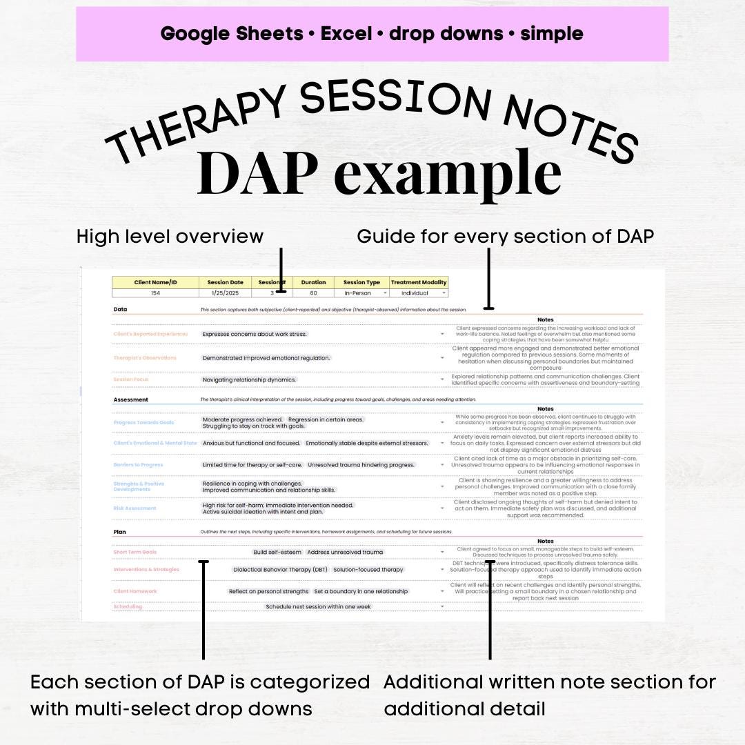 DAP Therapy Progress Notes Template DAP Note Template Counseling Notes ...