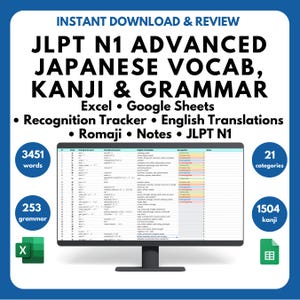 Fortgeschrittenes Japanisch JLPT N1 Tabelle Wortschatz Kanji Grammatik Studieren Tracker Japanisch lernen Japanisch Sprachpraxis Japanisch Japanisch Studieren Excel
