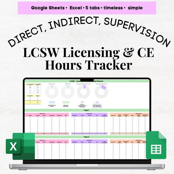LCSW Hours, lcsw Hours Tracker, Social Worker, ceu Tracker, Clinical Hour Tracker lcsw, LCSW Hours Log, lcsw social work supervision tracker