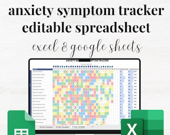 Anxiety Tracker Generalized Anxiety Disorder Symptom Tracker Excel Google Sheets Spreadsheet Daily Anxiety Log Anxiety GAD Anxiety Journal