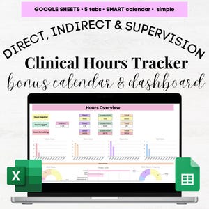 Clinical Hours Log, Clinical Hours Tracker, Hours Tracking Spreadsheet Excel, Social Work License, Nursing Clinical Clinical Supervision LPC