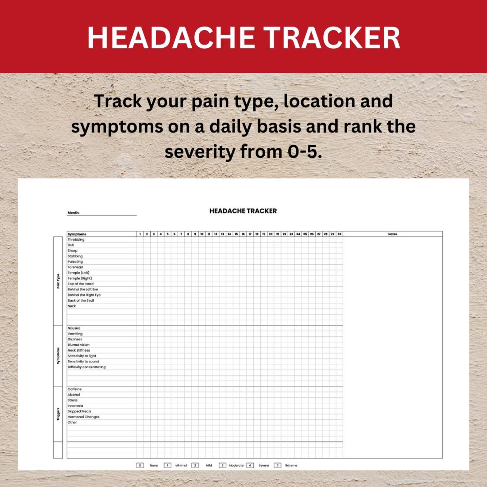 Headache Tracker Printable PDF Worksheet, Migraine Tracker, Chronic ...