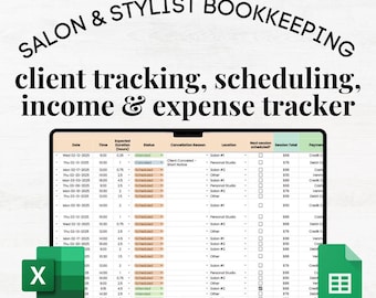 Salon Bookkeeping Scheduling Template, scheduling hair stylist, hair stylist schedule, hair stylist client book, client tracker hair stylist