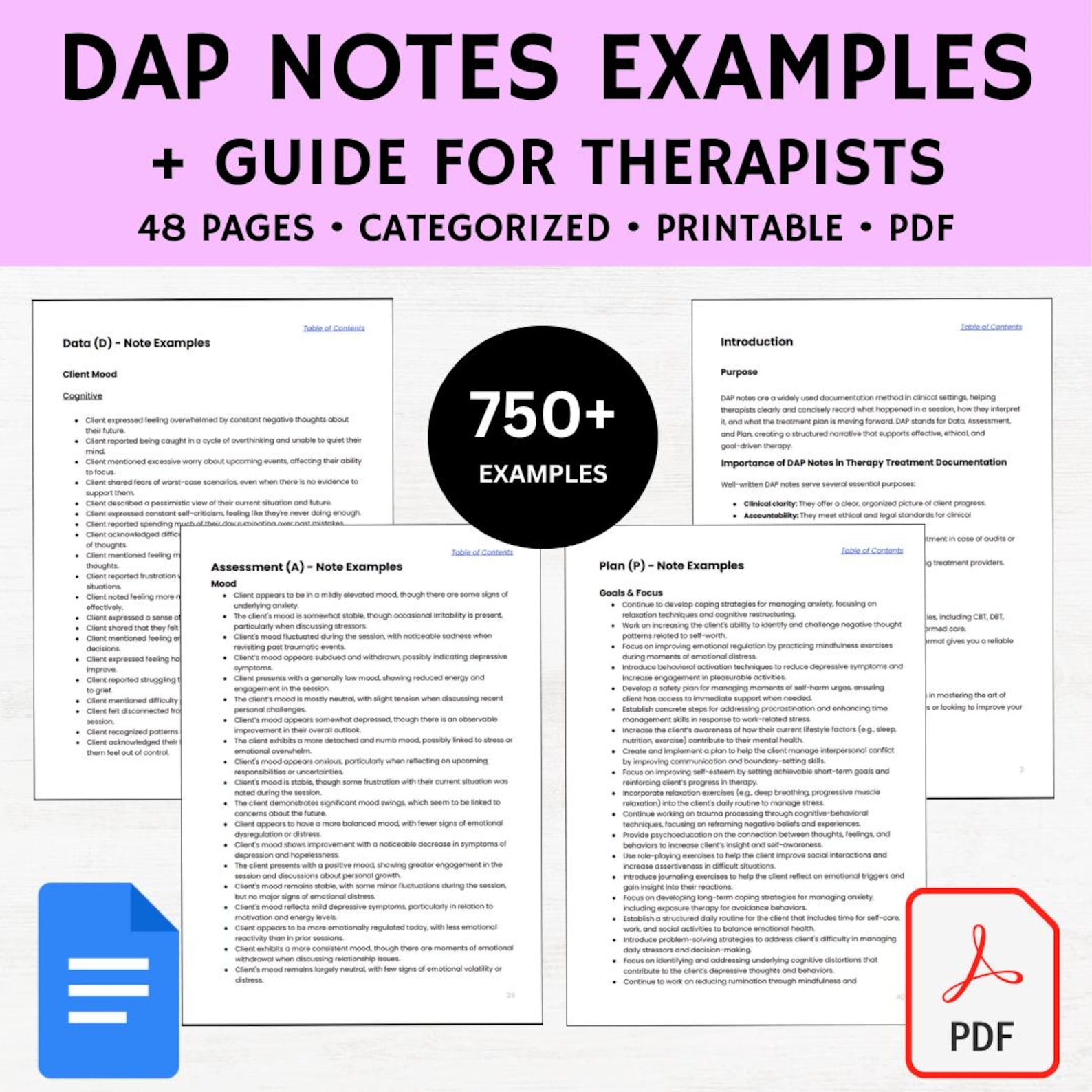 DAP Notes Examples PDF, Therapy Progress Note Cheat Sheet, DAP Note ...