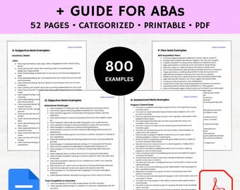 ABA SOAP note sentences PDF, aba progress note, aba session note, rbt session note, bcba soap note, aba notes, aba therapy notes, rbt notes