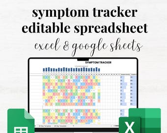 Symptom Tracker Excel Google Sheets, Monthly Symptom Frequency Tracker, Medical Diary Chronic Symptom Log Daily Symptom Severity Spreadsheet