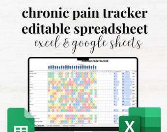 Chronic Pain Tracker Spreadsheet Excel Google Sheet Pain Management Tracker Chronic Pain Diary Chronic Symptoms Log Chronic Illness Tracker