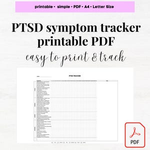 Rastreador de TEPT em PDF para impressão, Rastreador mensal de sintomas, Planilha de TEPT, Diário de processamento de trauma, Terapia de trauma, transtorno de estresse pós-traumático