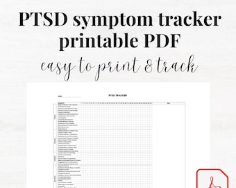 Seguimiento de TEPT (PDF imprimible), Seguimiento mensual de síntomas, Hoja de trabajo de TEPT, Diario de procesamiento del trauma, Terapia del trauma, Trastorno de estrés postraumático
