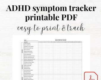 Suivi du TDAH au format PDF imprimable Suivi des symptômes du TDAH Gestion du TDAH Suivi du comportement Planificateur quotidien du TDAH Feuille de calcul Liste des symptômes du TDAH
