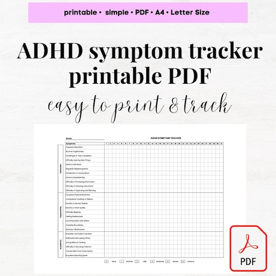 ADHD Tracker PDF Print Printable AdHd Symptoms Tracker AdHd Management Behavior Tracker Daily AdHd Planner Spreadsheet ADHD Symptom List