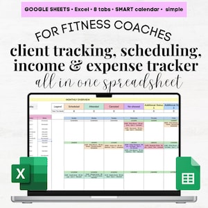 Calendrier de suivi client entraîneur personnel, feuille de calcul entraîneur personnel, modèle Excel de coach fitness, suivi client entraîneur personnel