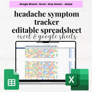 Headache Tracker Excel Google Sheets Migraine Tracker Spreadsheet Chronic Pain Template Headache Diary Headache Log Headache Severity Sheet