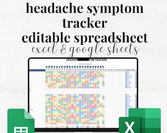 Headache Tracker Excel Google Sheets Migraine Tracker Spreadsheet Chronic Pain Template Headache Diary Headache Log Headache Severity Sheet