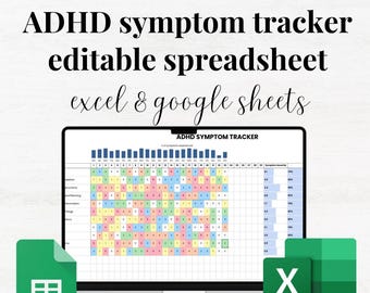 ADHD Tracker Excel Google Sheets AdHd Symptoms Tracker AdHd Management Behavior Tracker Daily AdHd Planner Spreadsheet ADHD Symptom List