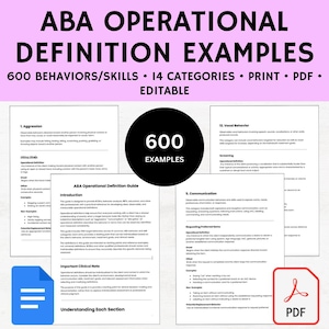 Operational Definition ABA Examples PDF, Operational Definition Behavior Analysis, aba operational definitions, operational definitions aba