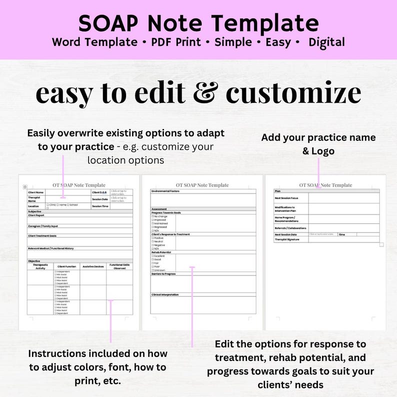 SOAP Note Template PDF, Occupational Therapy Notes, Soap Notes Digital ...