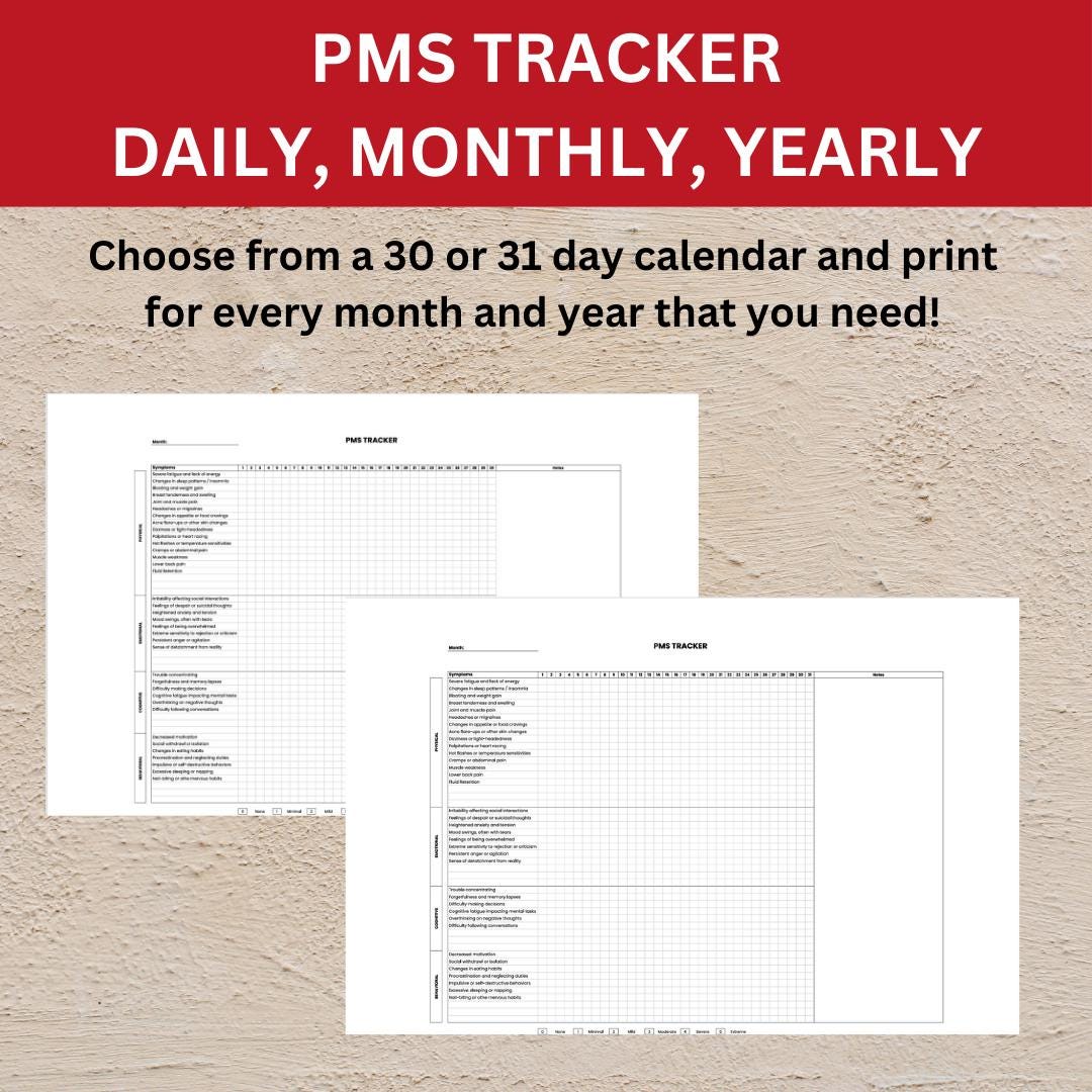 PMS Symptoms Tracker Printable Pdf, Premenstrual Syndrome Awareness ...