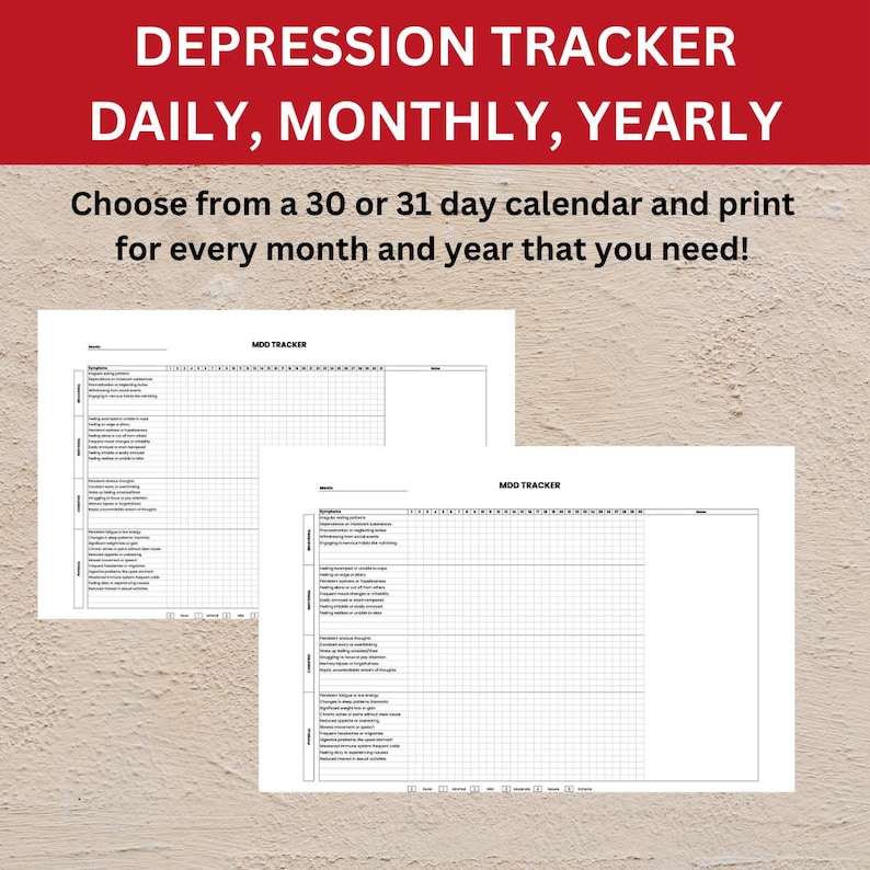 Depression Tracker Printable PDF Daily Symptom Tracker Depression Log Mood Tracker Mental Health ...