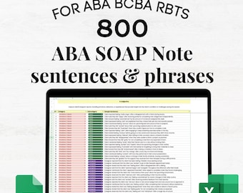 ABA SOAP note sentences, aba progress note, aba session note, rbt session note, bcba soap note, aba notes, aba therapy notes, rbt notes