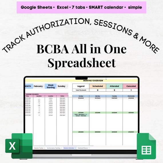 BCBA ABA Therapist All in One Tool - Session, Client, Authorization, Income Tracker, BCBA analyst, bcba therapist aba, bcba educator, aba