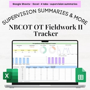 OT Fieldwork Level 2 Hours tracker, ot fieldwork supervision, occupational therapy fieldwork hours log, ot supervision log, ot hours NBCOT