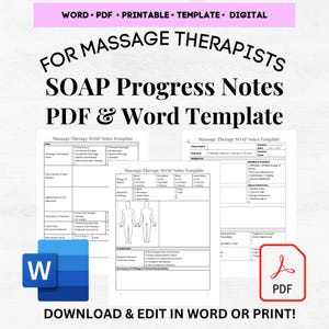 Modello di nota SOAP per massaggio in Word, note SOAP per massaggio in PDF, modello di terapia di massaggio, note di massaggio, stampabili per terapia di massaggio, nota di massaggio