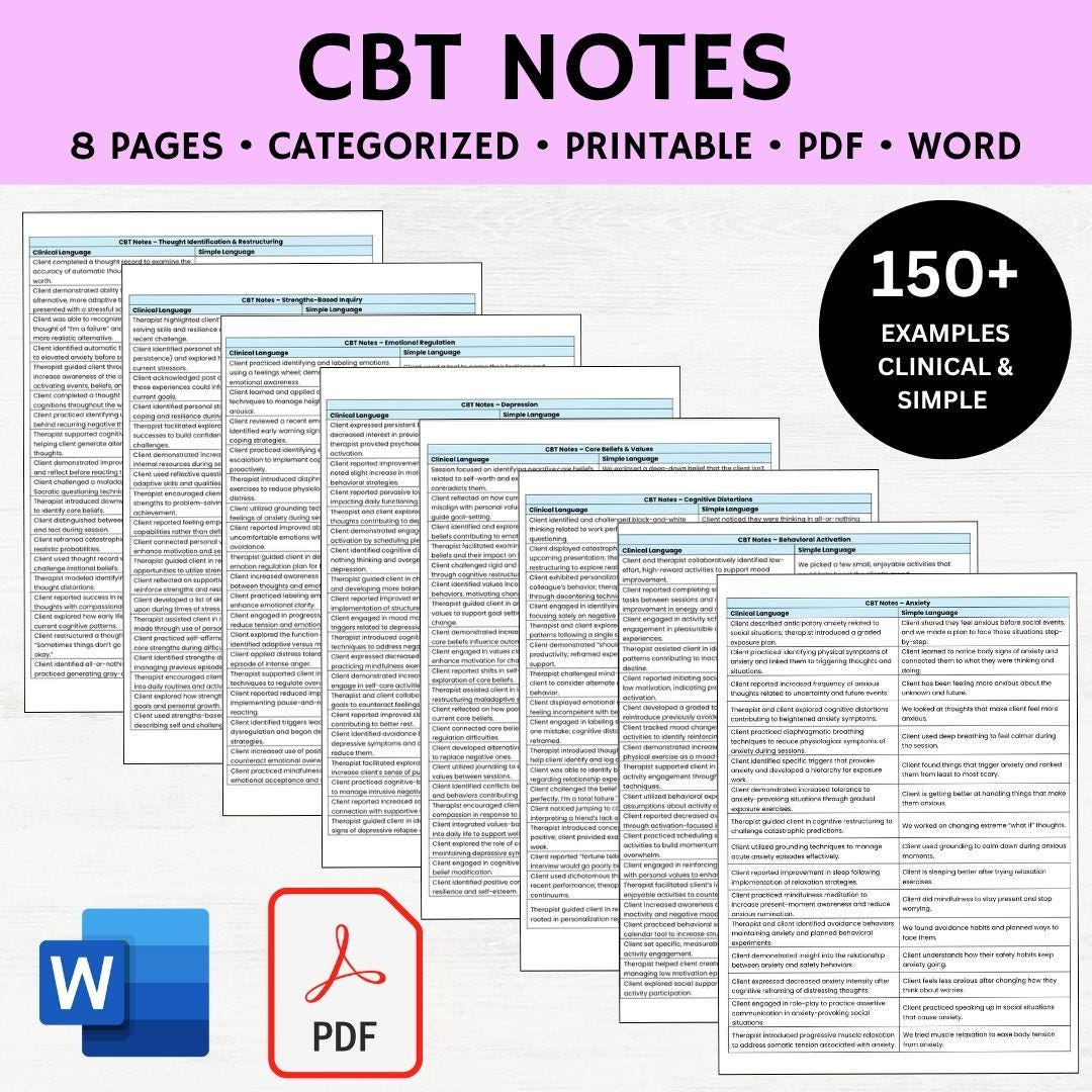 CBT Note, CBT Therapy Note, Therapy Notes Cbt PDF Word, Cbt