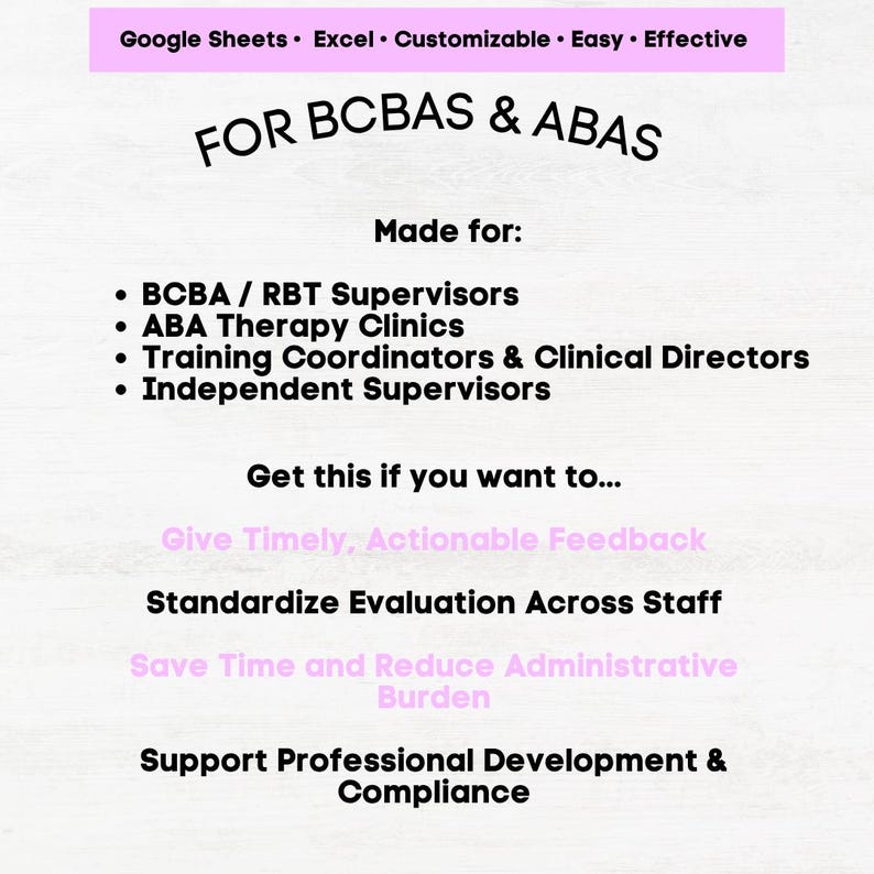 RBT Performance Evaluation Template, BCBA Supervision, Rbt Assessor ...