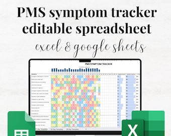 PMS Symptoms Tracker Excel Google Sheets Premenstrual Syndrome Awareness Medical Diary Monthly PMS Symptom Log Daily PMS Tracker Spreadsheet