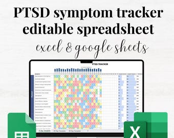 PTSD Tracker Excel Google Sheet Monthly PTSD Symptom Tracker PTSD Worksheet Trauma Processing Journal Trauma Therapy Ptsd Spreadsheet
