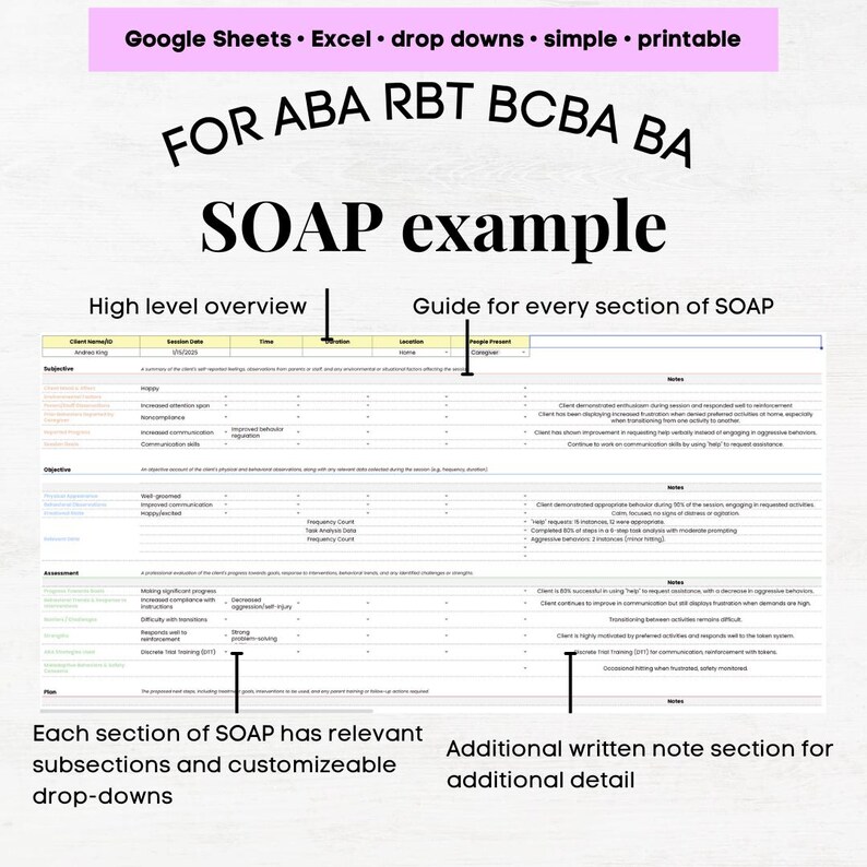 ABA SOAP Note Template, Aba Progress Note Template, Aba Session Note ...