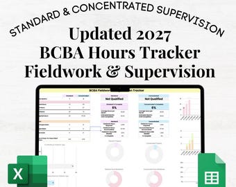 2027 BCBA Fieldwork Tracker, bcba fieldwork hours tracker, bcba supervision tracker, bcba tracker excel, bcba fieldwork tracker template